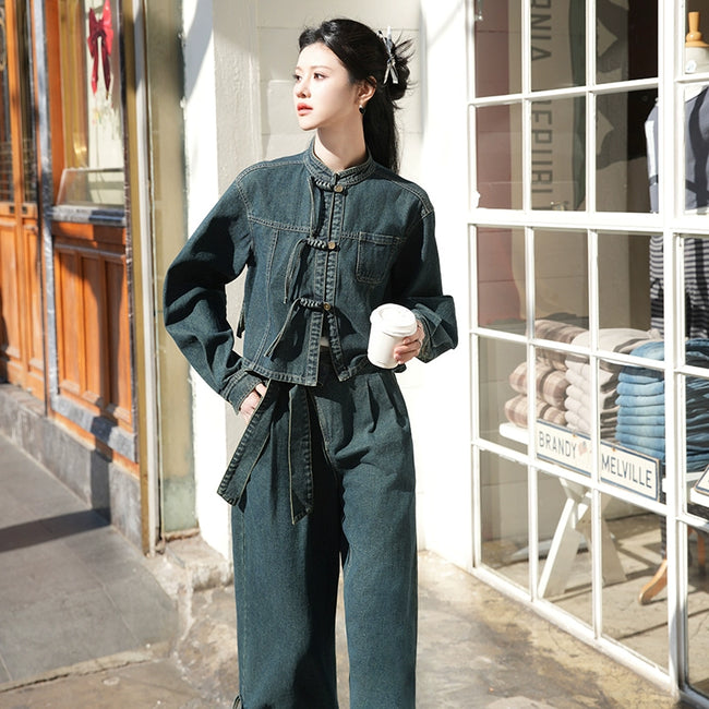 ''Songshan''daily casual and versatile new chinese style denim suit