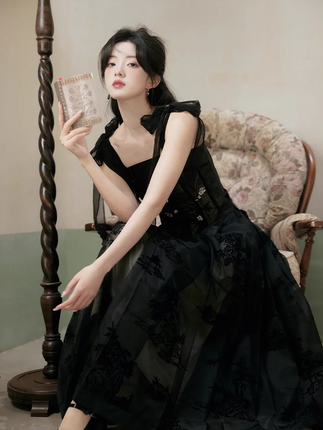 ''Yueyan''Black fishtail waistband suspender mamianqun formal attire