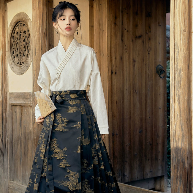 “Jiangshangyanshu”2024 New Chinese Style Black and Gold mamianqun daily wear